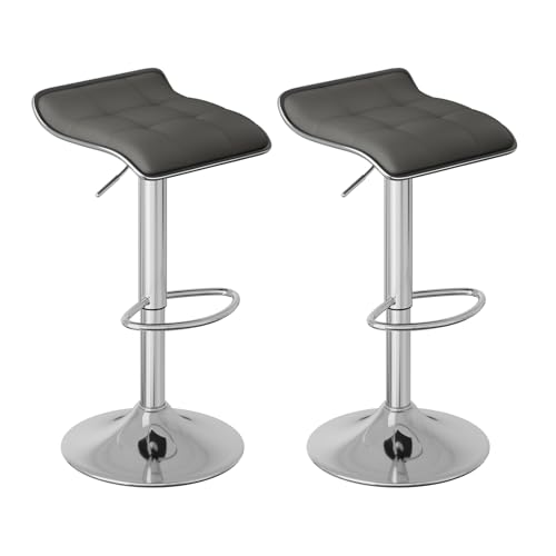 WOLTU Tabourets de Bar Lot de 2, Chaise Haute Cuisine avec Repose-Pieds, Réglable en Hauteur, Pivotant à 360°, en Similicuir et Métal, pour Bar Cuisine...