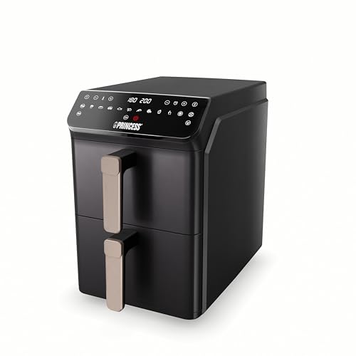 Princess Stack Freidora de Aire, Doble Freidora, 11,2 L, 3000 W, Diseño Vertical, Función Sincronizada, Revestimiento sin PFAS, Negro, 01.182278.01.001