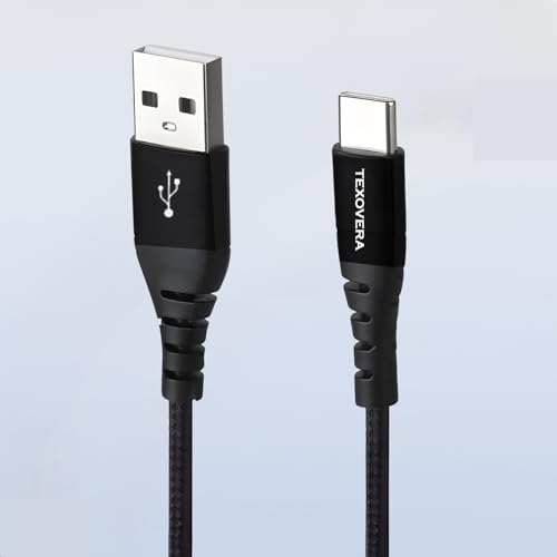 Image of TexoVera 1 Meter USB to Type C 65 Watt Dash /SuperVOOC /WARP Charge Cotton Braided Data Cable with Metal Shell for Smartphones, Tablets, Laptops, 480Mbps Data Sync, Quick Charge 3.0
