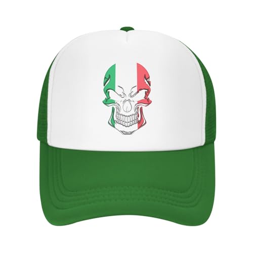 Italy Flag Skull Trucker Hat Snapback Mesh Baseball Cap Unisex2