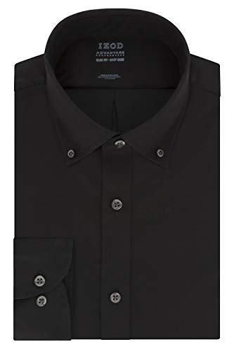 IZOD mens Slim Fit Stretch Cool Fx Cooling Collar Solid Dress Shirt, Black, 15 -15.5 Neck 34 -35 Sleeve Medium US