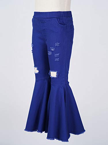 Kids Girls Denim Ripped Flared Jeans Tassel Ireegular Cut Row Hem Bell Bottom Pants Skinny Trousers3