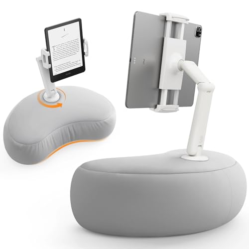 SAIJI Tablet Kissen Halter, 360° Verstellbarer Kindle Halter ipad Halterung Bett mit flexiblem doppelachsigem Arm, Tablet Halterung für iPad, iPhone, Kindle und alle Geräte von 4,7'-15,6'（Grau）