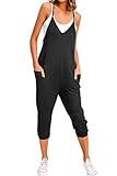 LAVIQK Women's Deep V Neck Jumpsuit with Adjustable Spaghetti Straps - Skinny Leg Loungewear Casual Solid Sleeveless Romper Capri Length