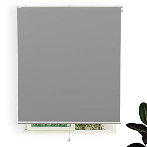 EB ESTORES BARATOS Estor Auto-Enrollable a Muelle/Opaco Premium/Sin Cadena/Cierra la luz y Reduce el Calor/Ajustable en Medidas. Color: Gris. Medidas: 135cm x 120cm Cover