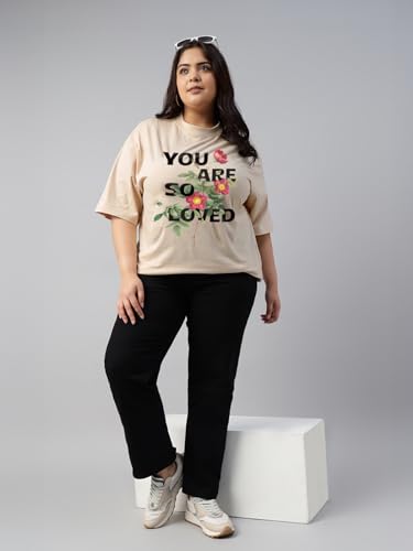 Image of JUNEBERRY 100% Pure Cotton Oversized Baggy Fit Cool Front Chest Graphic Printed Half Sleeve Plus Size T-Shirt for Women & Girls (Sizes: 2XL to 5XL)
