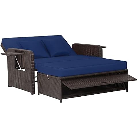 RELAX4LIFE Adjustable Rattan Daybed with Storage Cover
