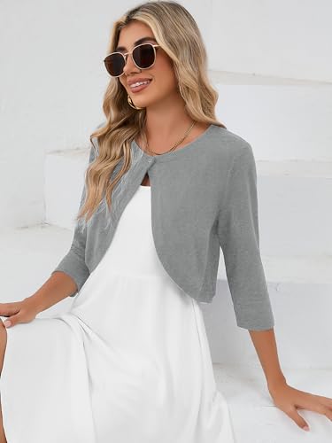 Image of Heymoments Women's 3 /4 Sleeve Casual Shrugs Lightweight Open Front Cropped Cardigan for Dresses