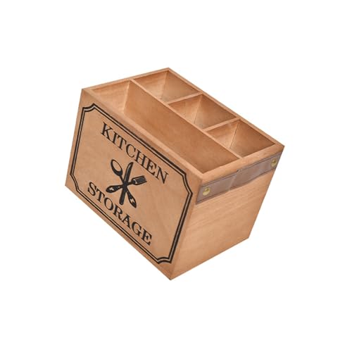 Organizador rectangular de madera caja de almacenamiento resistente para cubiertos 6