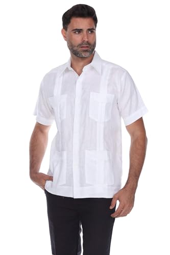 Mojito Men's 100% Linen Traditional Four-Pocket Short Sleeve Guayabera Shirt