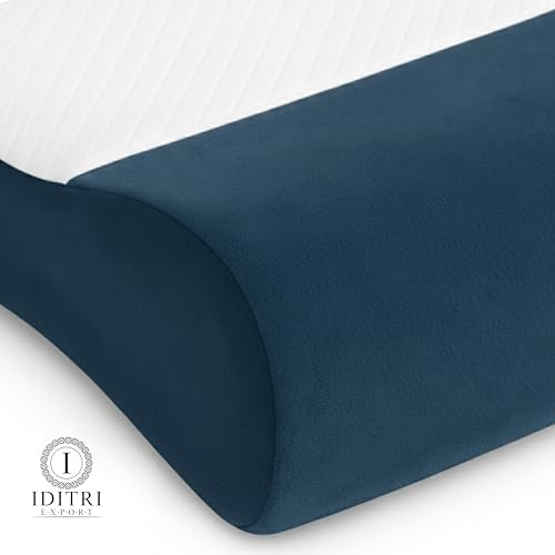 Image of Orthopedic Memory Foam Pillow Set of 2, Cervical Contour for Shoulder Pain Relief, Breathable Jacquard Velvet Cover with Protective Inner Case, Blue, 60 x 35 x 12 cm