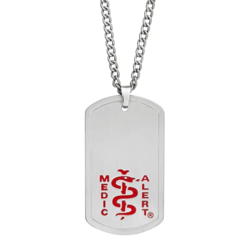 MEDICALERT Foundation Emergency Medical Necklace for Men, Women, and Children with Free Custom Engraving - Red - Dog Tag - 28 Inches