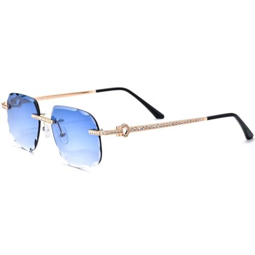 Image of HEPIDEM Rimless Rectangle Zircon Diamonds UV400 Square Sunglasses for Men with Nylon Lens
