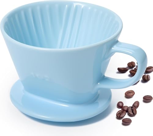 Image of Pour Over Coffee Dripper, Ceramic Pour Over Coffee Maker, Blue | 3 Holes Flat Bottom, Easy Manual Brew Maker, Porcelain Slow Filter Cone for Travel, Camping, Office, Home