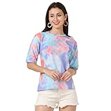 Leriya Fashion Camiseta de licra a rayas de teñido anudado para mujer, camisetas occidentales de viaje, casual, ropa de noche, tops occidentales, Azul cielo-morado, S
