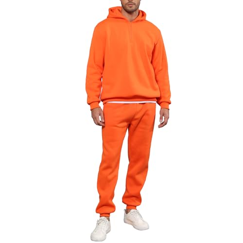 Mlgaril Mens Orange Tacksuit 2-Piece Active Set Fleece Pullover Quarter Zip Sweatshirt and Sweatpants Jogging Sweatsuit Outfit Size 3XL