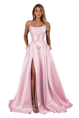 Jicht Women's Long Prom Dresses 2026 Spaghetti Strap Beaded Formal Evening Gown with Pockets Flowy...