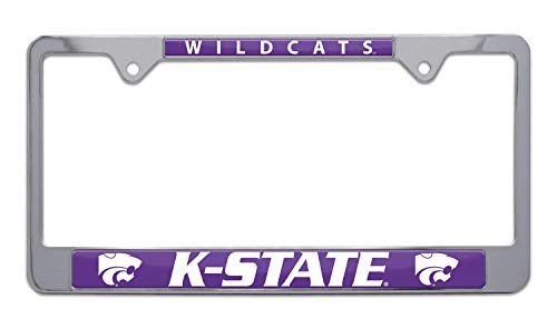 Porta matrículas de metal premium con acabado en cromo brillante de Kansas State para fans.