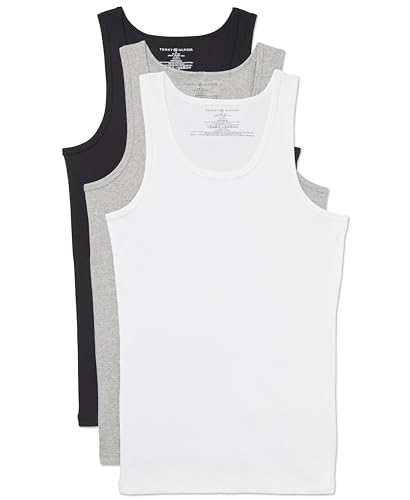 Tommy Hilfiger Men's Undershirts 3 Pack Cotton Classics A-Shirts Underwear, Black Pepper, L