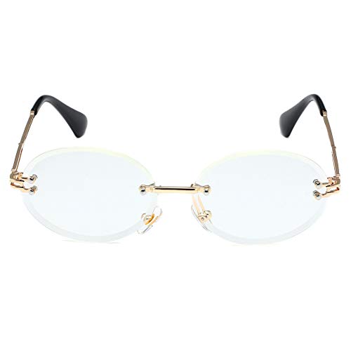 LASPOR Retro Oval Sunglasses for Women Men Fashion Vintage Gold Metal Frameless Rimless Glasses Tinted Lens UV400 Protection2