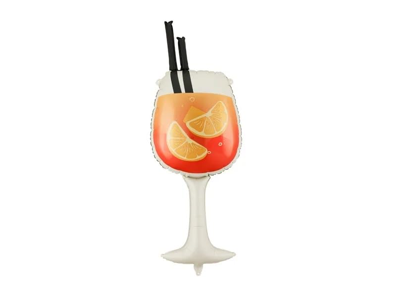Aperol Spritz Foil Balloon, Cocktail Glass Design, Orange and Black, 34 x 100 cm, with Straw, Self-Sealing