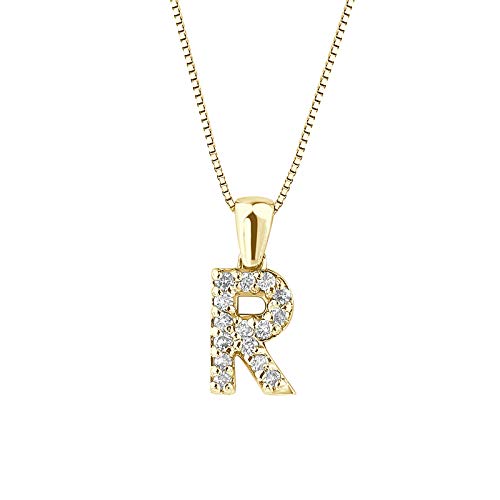 Diamond Wish 14k Yellow Gold Letter R Diamond Initial Pendant Necklace (1/10cttw) with 18-inch chain
