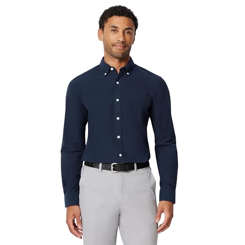 Image of Amazon Essentials Men's Long Sleeve Oxford Dress Shirt, Regular-Fit, Button-Down Collar, Chest Patch Pocket, 100% Cotton