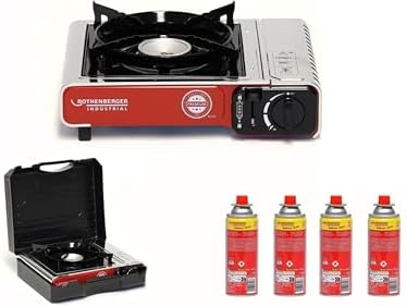 ROTHENBERGER Industrial Campingkocher PREMIUM inkl. 4 Gaskartuschen | inkl. Tragekoffer | 1-flammig Gaskocher Camping Gas Kocher Kartusche | für Töpfe 12-26 cm