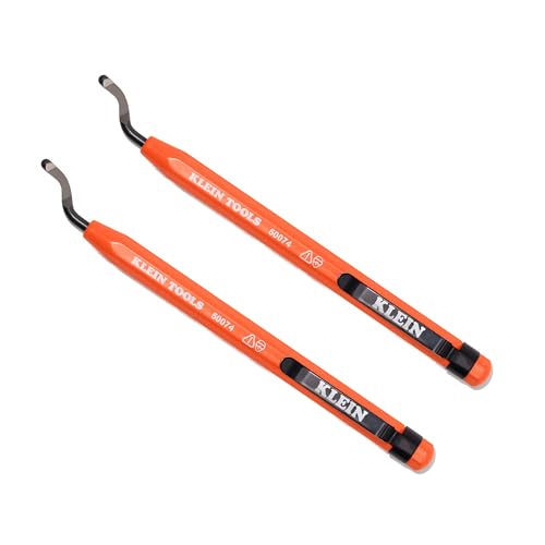 Klein Tools 50074 2-Pack Pipe Reamer Pen Deburring Tool for PVC and Metal Conduit Free-Spinning Blade Pocket Clip Storage Professional Reamer Tool