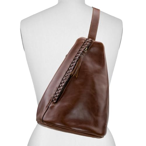 Patricia Nash IVA Nell Leather Sling Handbag with Braided Detail, 9.37L x 5.5W x 11.75H inches4
