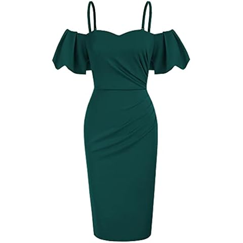 Belle Poque Women's 50s Vintage Pencil Dress Off Shoulder Green Christmas Dress Wedding Guest Dress Dark Green 401-05 XXL Cover