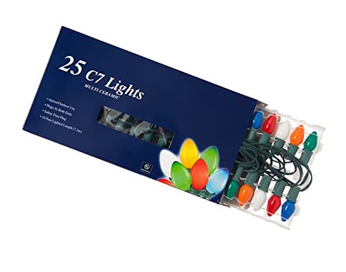Creative Hobbies 25 Ft Multi-Color Ceramic C7 Christmas Light String - Indoor/Outdoor Classic Holiday Decor Lights For Home, Patio, And Garden #TOP5