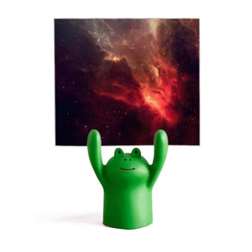 Support mémo rouge brillant avec motif nébuleuse et grenouille dessin animé pour bureau
