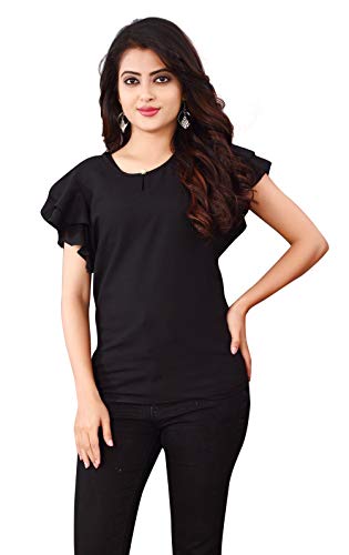 Image of DHRUVI TRENDZ Women's Plain Regular fit Top (Black, X-Large) (DT-W1211-XL)