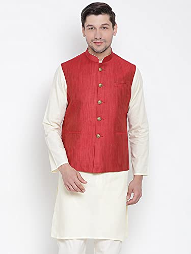 Image of VASTRAMAY Men's Beige Cotton Blend Ethnic Jacket