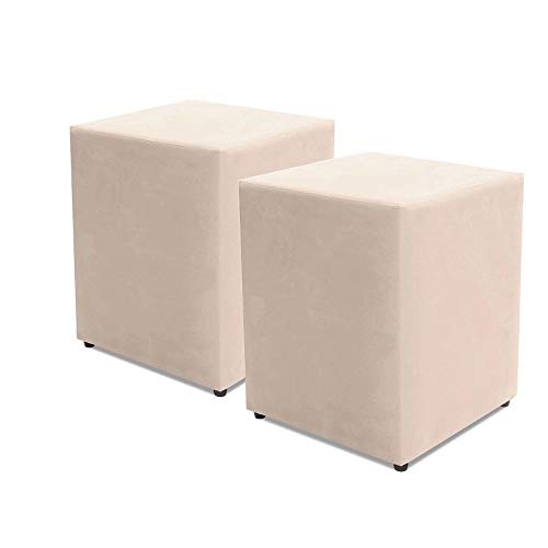 Kit com 2 Puff Quadrado Suede Bege Decorativo 35x3545 cm BF Colchões