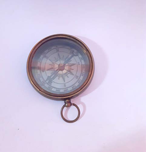 Brújula de trabajo estilo antiguo en latón con dial blanco - 2 pulgadas color marrón antiguo miniatura 1