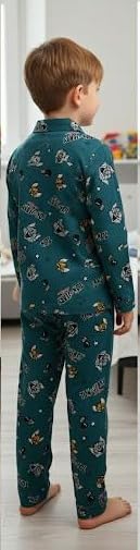 Image of TONY & JONY Summer Casual Wear Self Design Cartoons Printed Full Sleeve 100% Pure Cotton Kid's Top Bottom Set /Night Suit