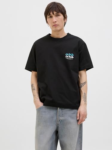 JACK & JONES Camiseta Estampada para Hombre Jorcanggu Summer Picture tee SS Cn, Negro, L
