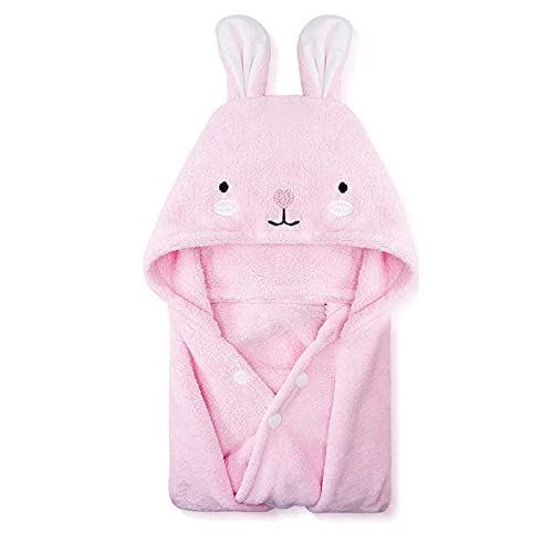 Image of ROMASA Toddler Hooded Bath Towel Ultra Soft Towel Highly Absorbent Bathrobe Blanket for Boys Girls- 27.5" x 55"(Pink Rabbit-Shape)