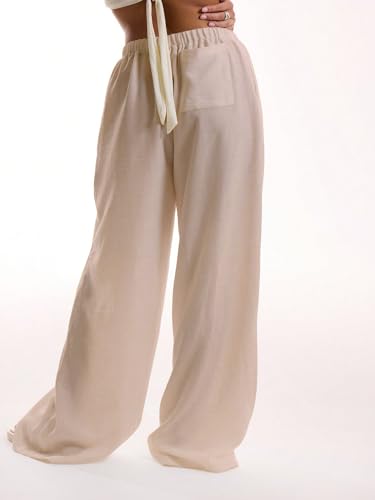 Image of RoseSeek Women's Beach Cover Ups Wide Leg Loose Linen Pants Swimsuit Coverup Summer Vacation Outfits 2026