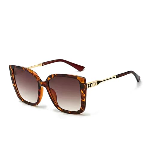 Lunettes de soleil pour femmes à monture large léopard anti-UV