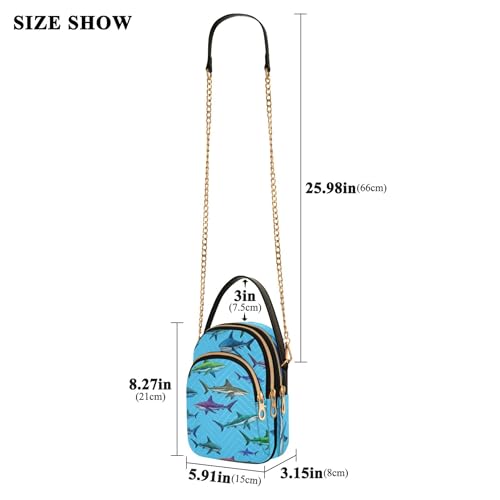Watercolor Sharks Blue Sea Shoulder Handbags for Women Funny Phone Purse Chain Strap Handbag Quilted Zipper Lady Bowler Satchel3