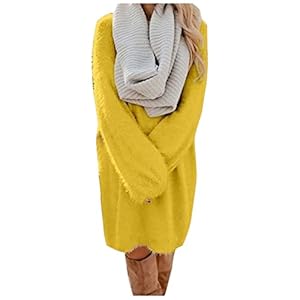 Wollkleider Frauen Elegante Minikleider Winter Gestrickte Lässige Langarm Pullover Kleid Kleid Klassisches Rollkragenkleid Jerseykleid Damen Kurzarm (Yellow, XXL)
