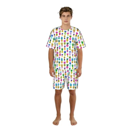 Pyjama court homme ananas arc-en-ciel idéal pour vos soirées cocooning