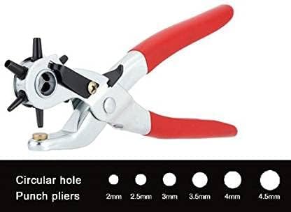 Image of Punch Hole Pliers: Metal Hand Tool with Revolving Heavy-Duty Puncher for Leather Craft, Belts, Watch Bands, Bags, Dog Collars and Fabric (Revolving Punch)