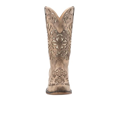 Image of ROPER Womens Riley Glitz Glitter Underlay Snip Toe Casual Boots Mid Calf Low Heel 1-2 inch - Off White