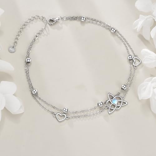 Image of VONALA Evil Eye Anklet 925 Sterling Silver Irish Celtic Knot /Witches Knot /Claddagh /Infinity Heart /Butterfly /Pineapple Chain Hotwife Anklet Foot Ankle Jewerly Gift for Women Mother Wife Sisters