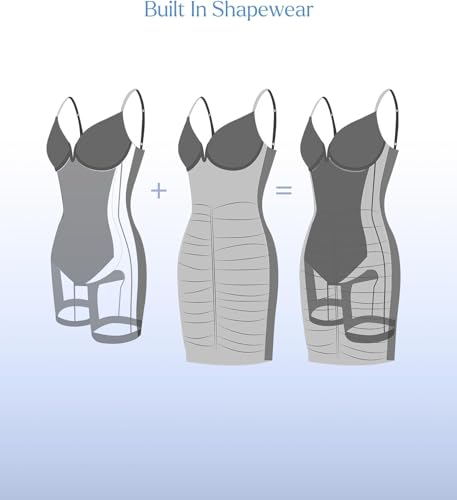 Popilush Corset Midi Dress Deep V-Neck Adjustable Strape Summer Ruched Dresses Tummy Control Built in Shapewear3