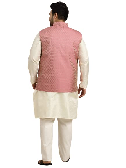 Sojanya Men's Silk Blend Cream Kurta & Silk Blend Nehrujacket With Off White Churidar Pyjama Set2